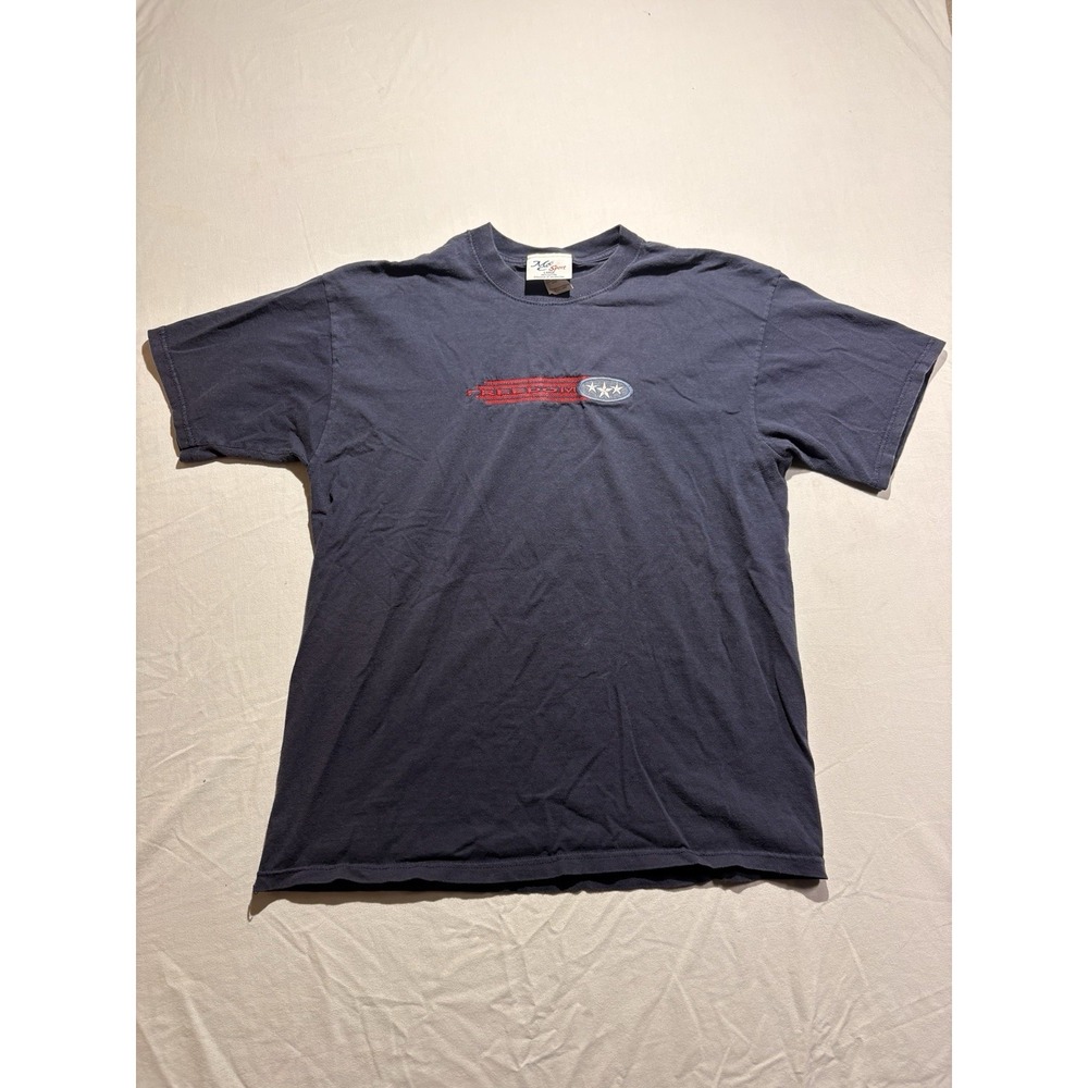 Vintage MC Sport Freedom Embroidered T-Shirt Navy Blue Large Patriotic Y2K Tee